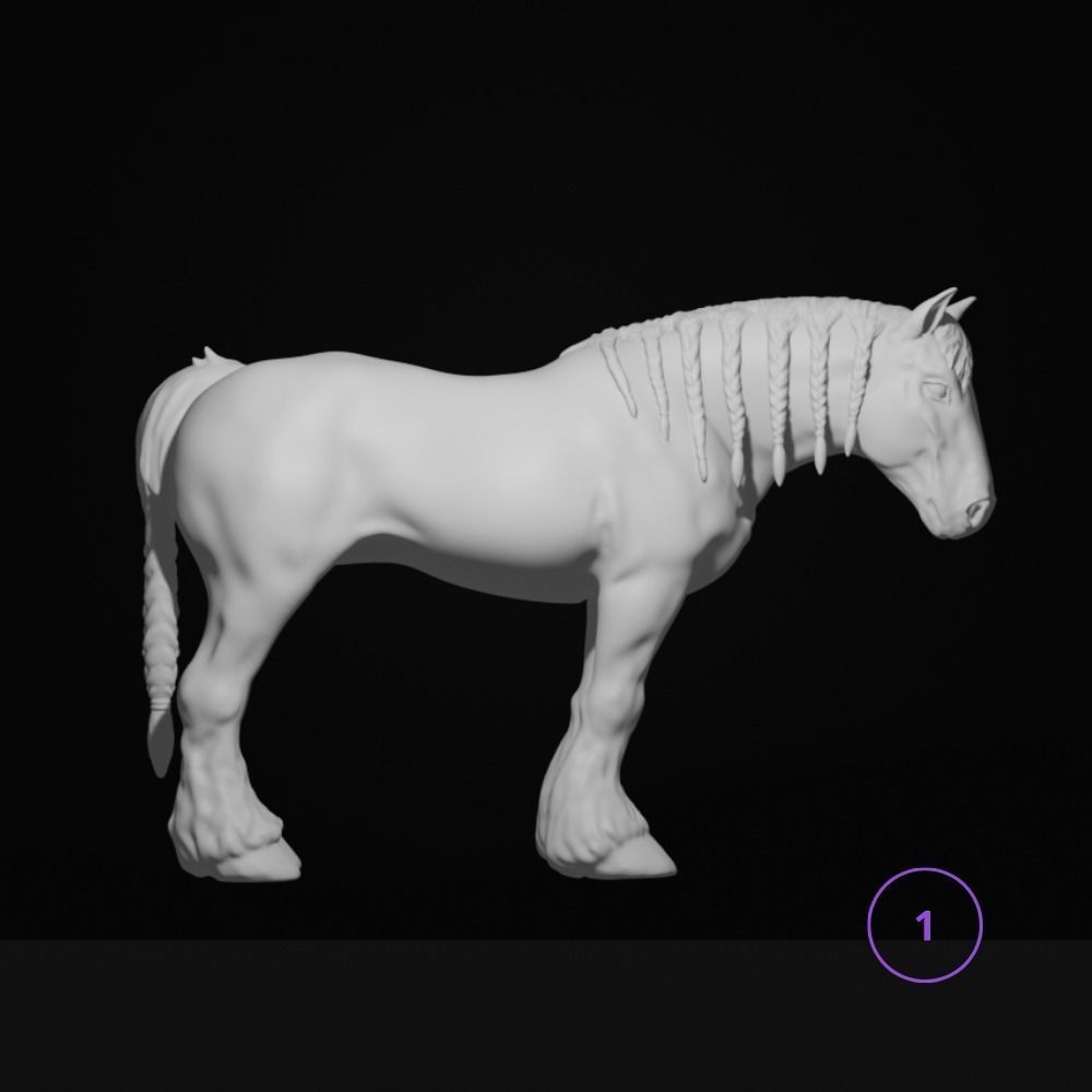 Belgian draft horse sm 1/32 scale 3 pack - white resin - ready to prep / paint