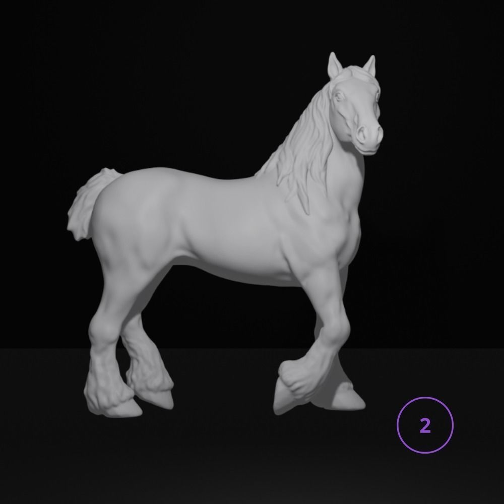 Belgian draft horse sm 1/32 scale 3 pack - white resin - ready to prep / paint