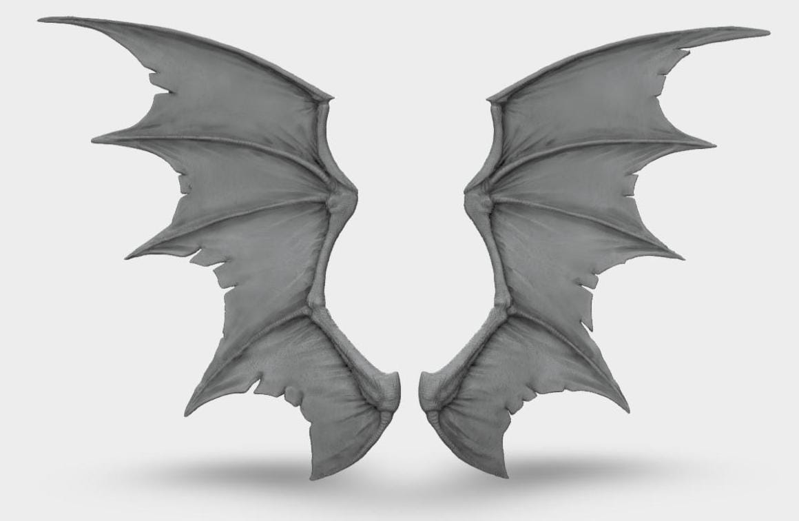 Model horse artist resin bat type 1 wings - White resin - All scales - ready to paint