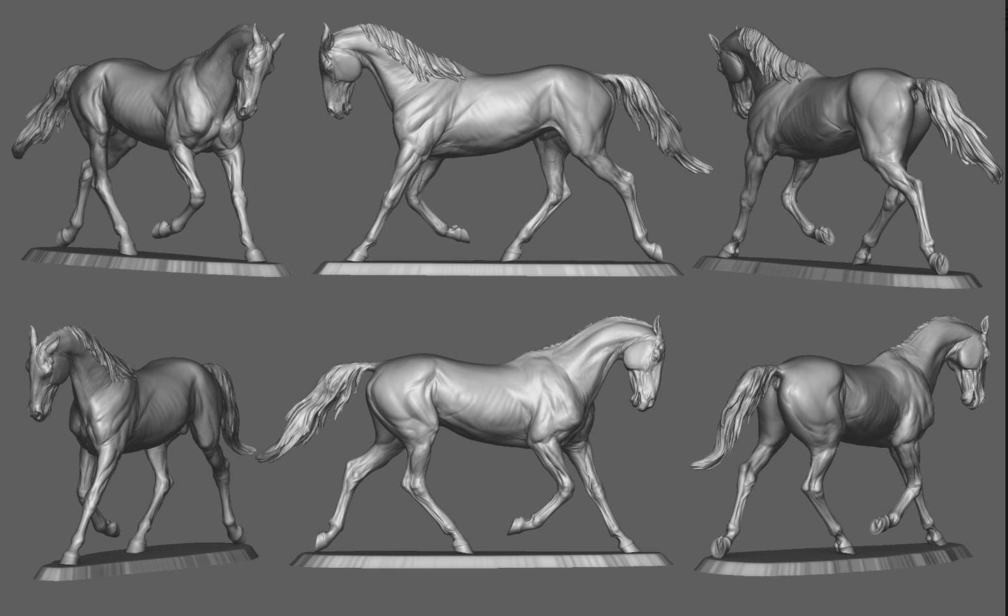 Akhal-Teke trotting model Horse artist resin - White resin figurine - Unpainted