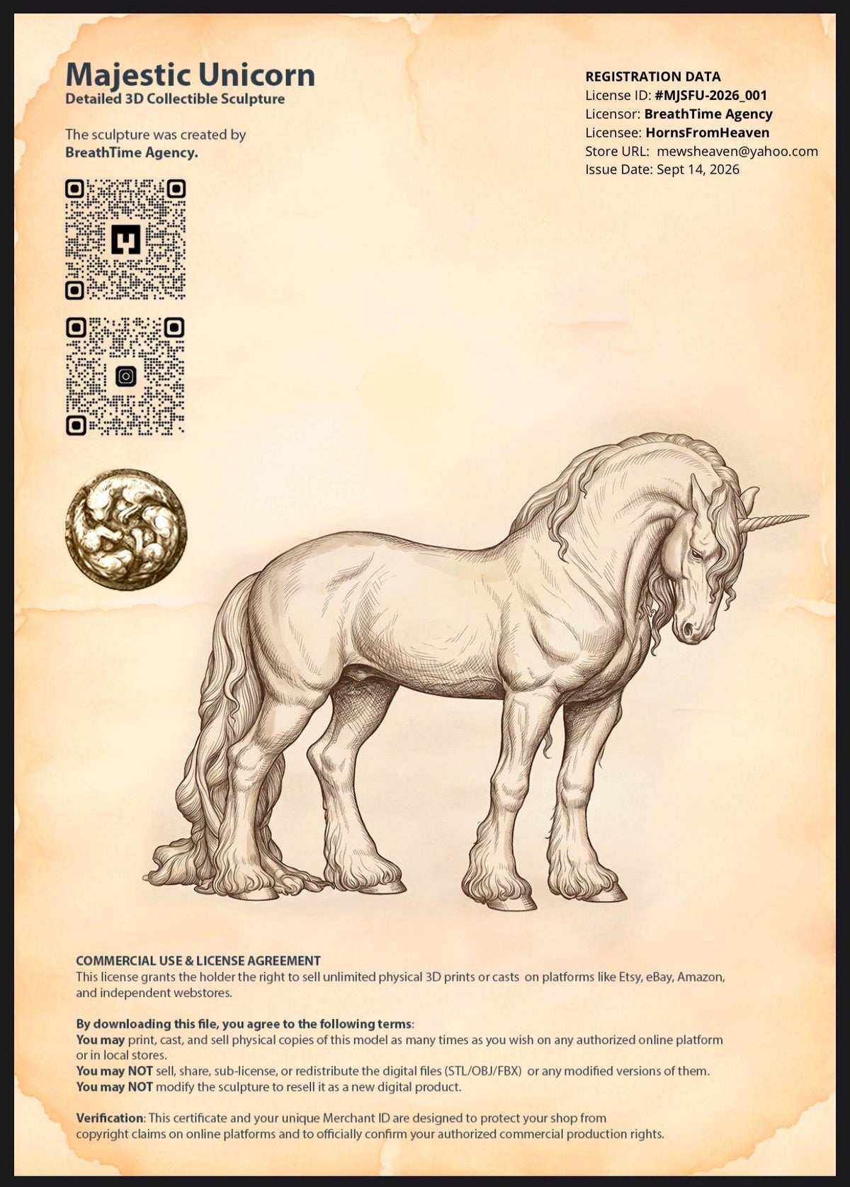 Heavy Horse Unicorn ABS Resin Sculpture, Draft Horse Fantasy Figurine, Unpainted Equine Model, Collectible Horse Statue
