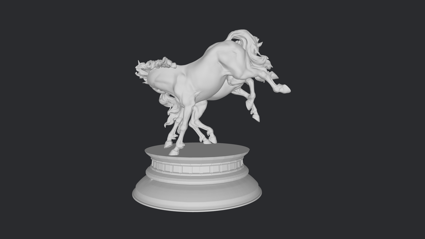 Baroque fighting stallion horse pair on removable stand