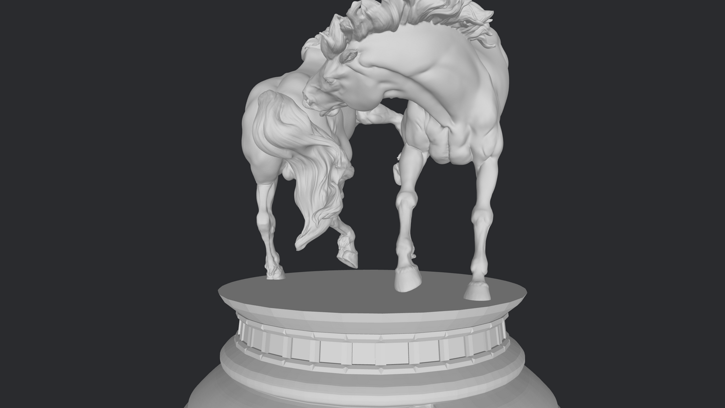 Baroque fighting stallion horse pair on removable stand