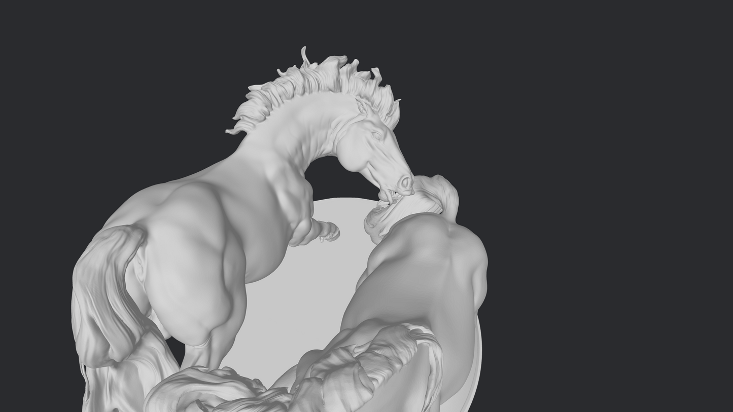 Baroque fighting stallion horse pair on removable stand