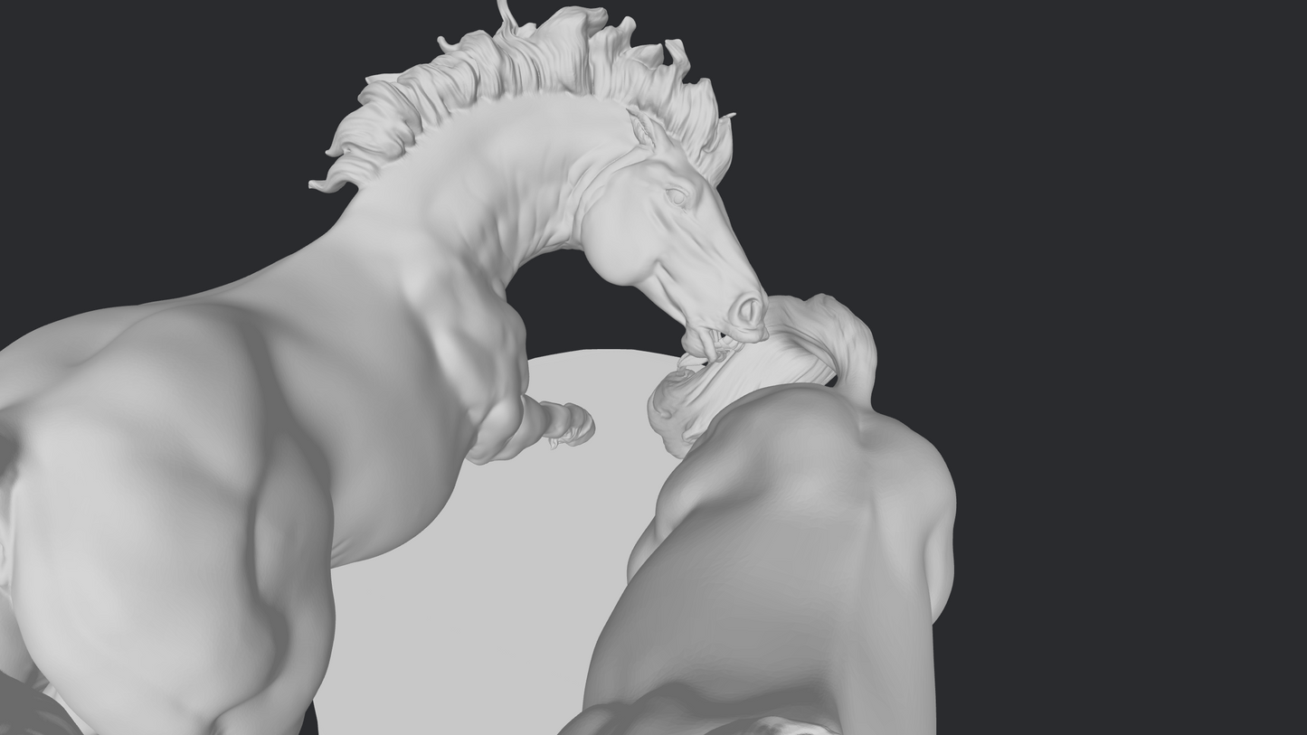 Baroque fighting stallion horse pair on removable stand