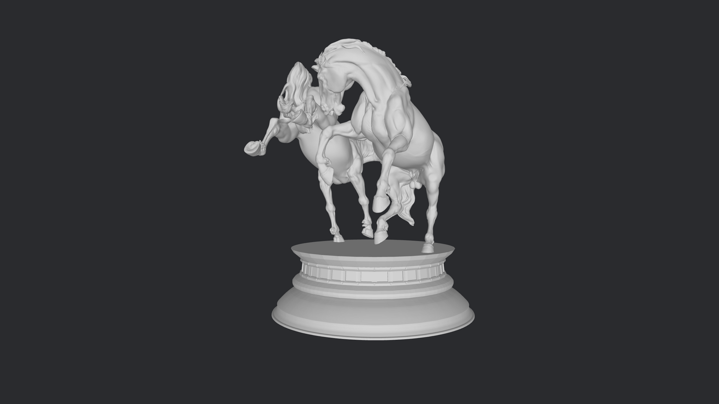 Baroque fighting stallion horse pair on removable stand