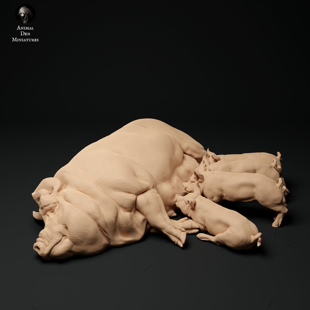 Berkshire pig and piglets artist resin - white resin ready to prep / paint ALL SCALES