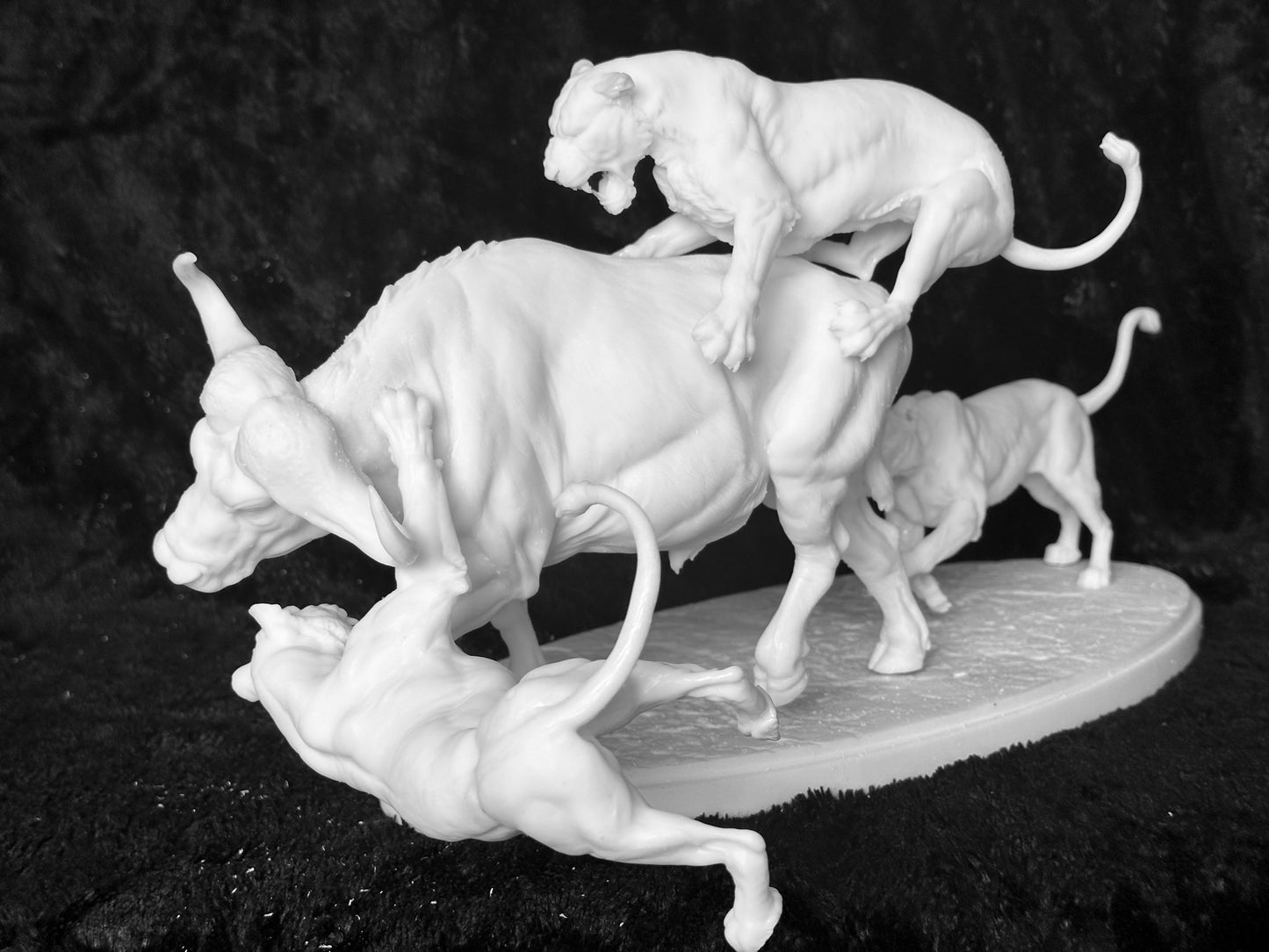 Lions hunting buffalo tradtional 1/9 scale piece ltd edition of 5