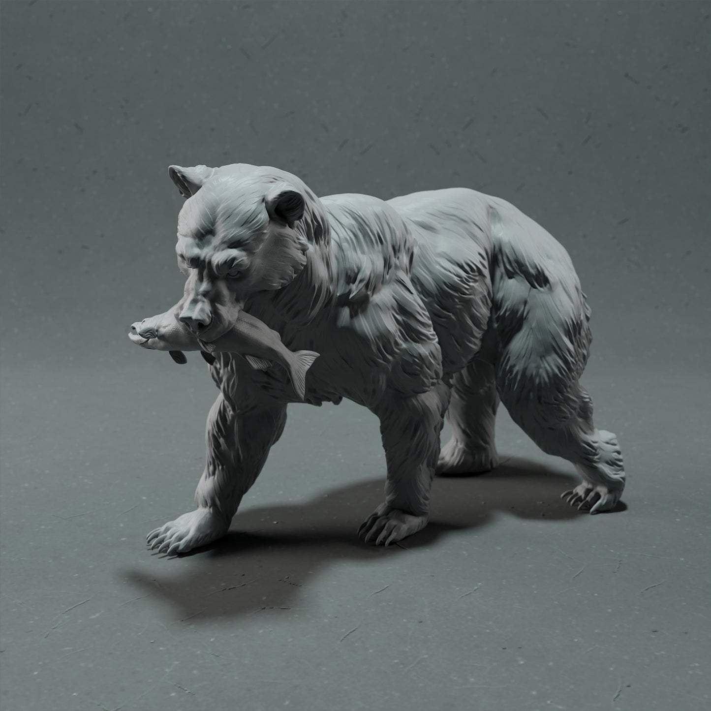Grizzly bear with Salmon - White ready to paint