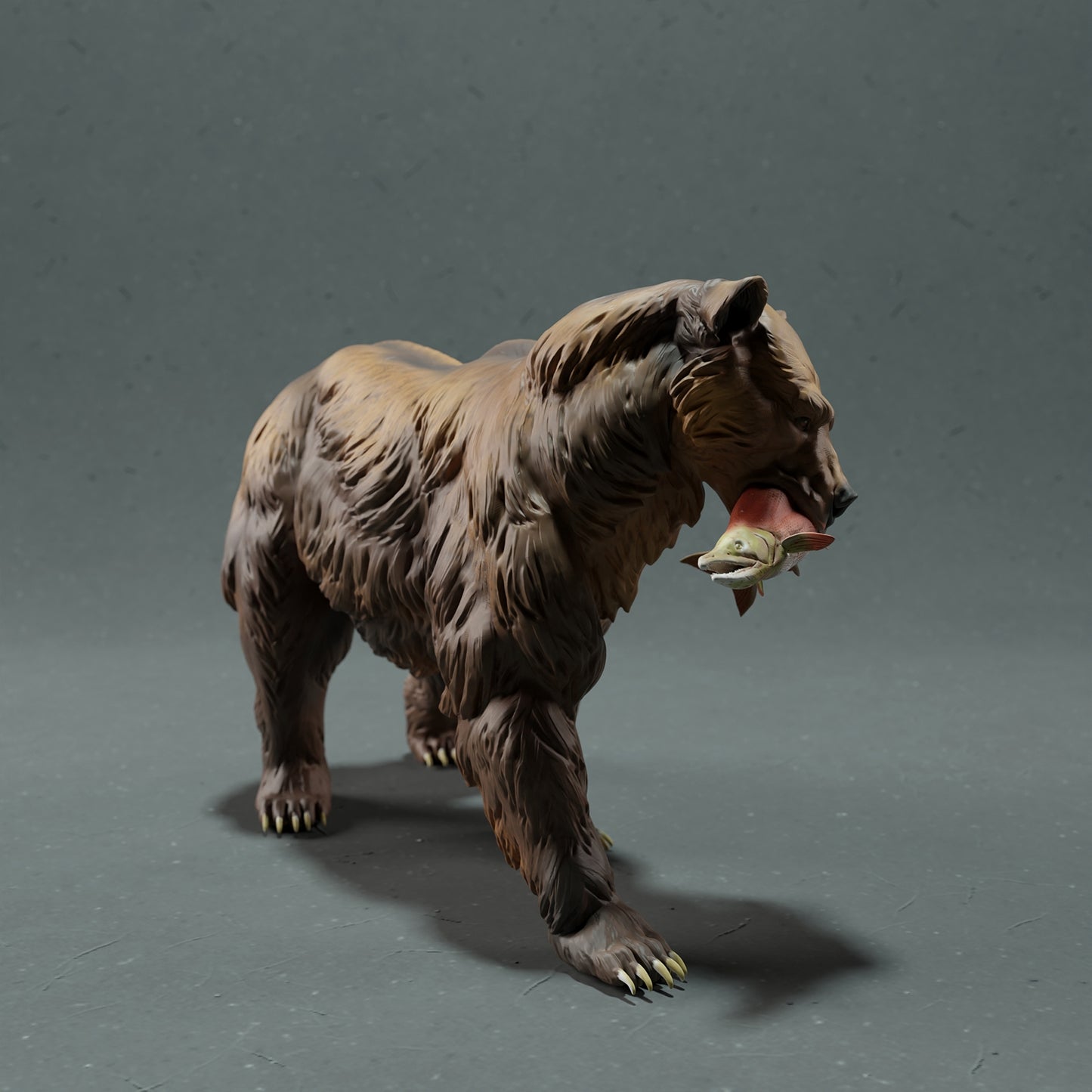 Grizzly bear with Salmon - White ready to paint