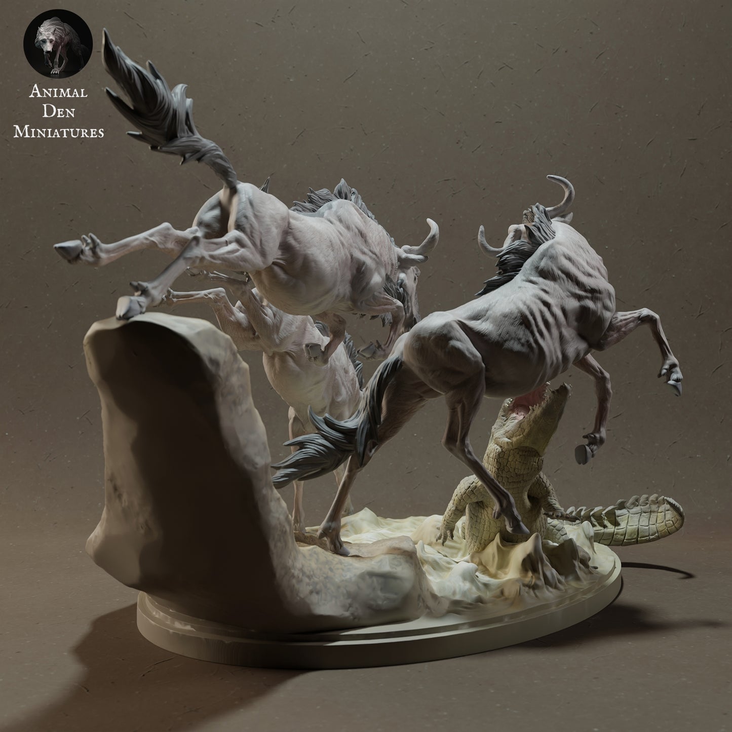 Wildebeest crossing set - white ready to paint