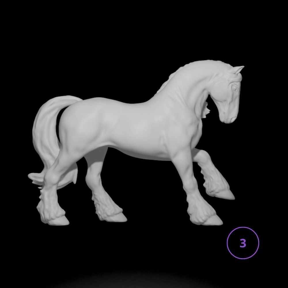 Belgian draft horse sm 1/32 scale 3 pack - white resin - ready to prep / paint