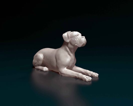Boxer laying artist resin - white resin ready to prep / paint ALL SCALES