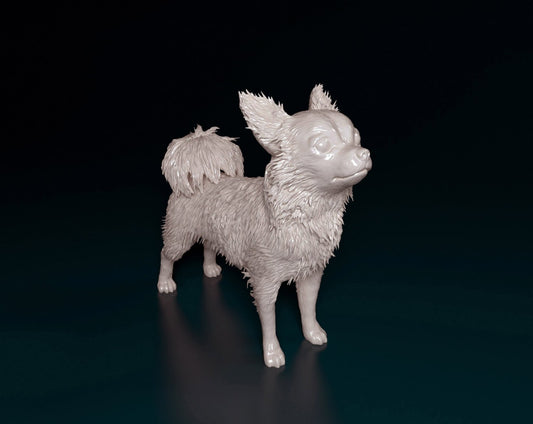 Chihuahua longhaired 2 artist resin - white resin ready to prep / paint ALL SCALES