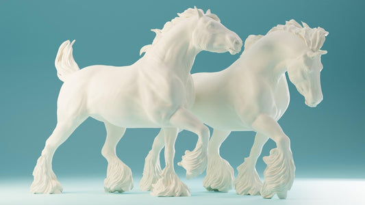 Traditional 1/9 scale shire horse mares pair in pulling pose resin model horse LTD edition artist resin figurines