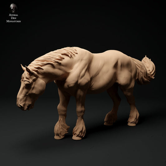 Suffolk Punch feeding artist resin model horse figurine - white resin - ready to prep / paint - many options