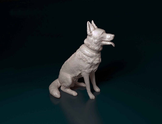 German shepherd sitting artist resin - white resin ready to prep / paint ALL SCALES