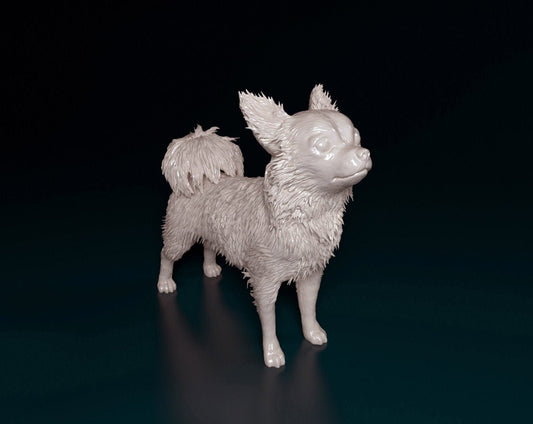 Chihuahua longhaired 2 artist resin - white resin ready to prep / paint ALL SCALES