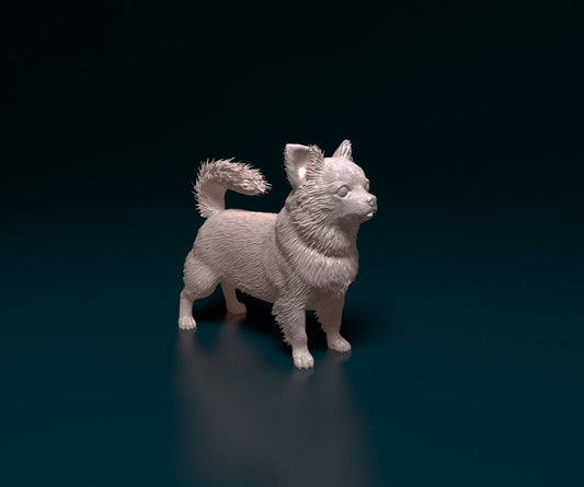 Chihuahua longhaired 3 artist resin - white resin ready to prep / paint ALL SCALES sculpture / figurine
