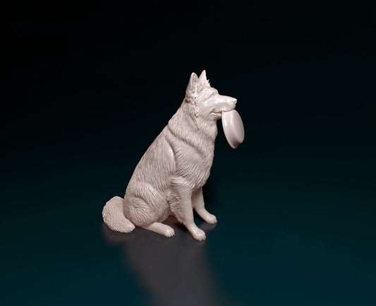 German shepherd long haired artist resin - white resin ready to prep / paint ALL SCALES sculpture / figurine
