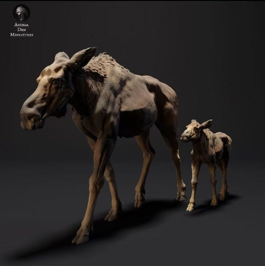 model horse companion animal artist resin figurine moose and calf 1/9 traditional scale