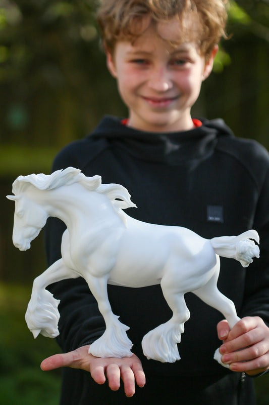 Boudicca pulling shire mare artist resin - White resin ready to prep / paint artist resin model horse
