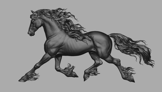 Friesian stallion trotting model Horse artist resin - White resin figurine - Unpainted