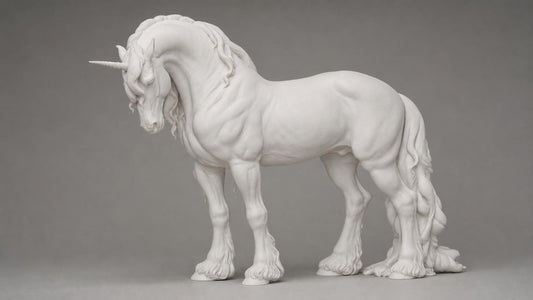 Heavy Horse Unicorn ABS Resin Sculpture, Draft Horse Fantasy Figurine, Unpainted Equine Model, Collectible Horse Statue