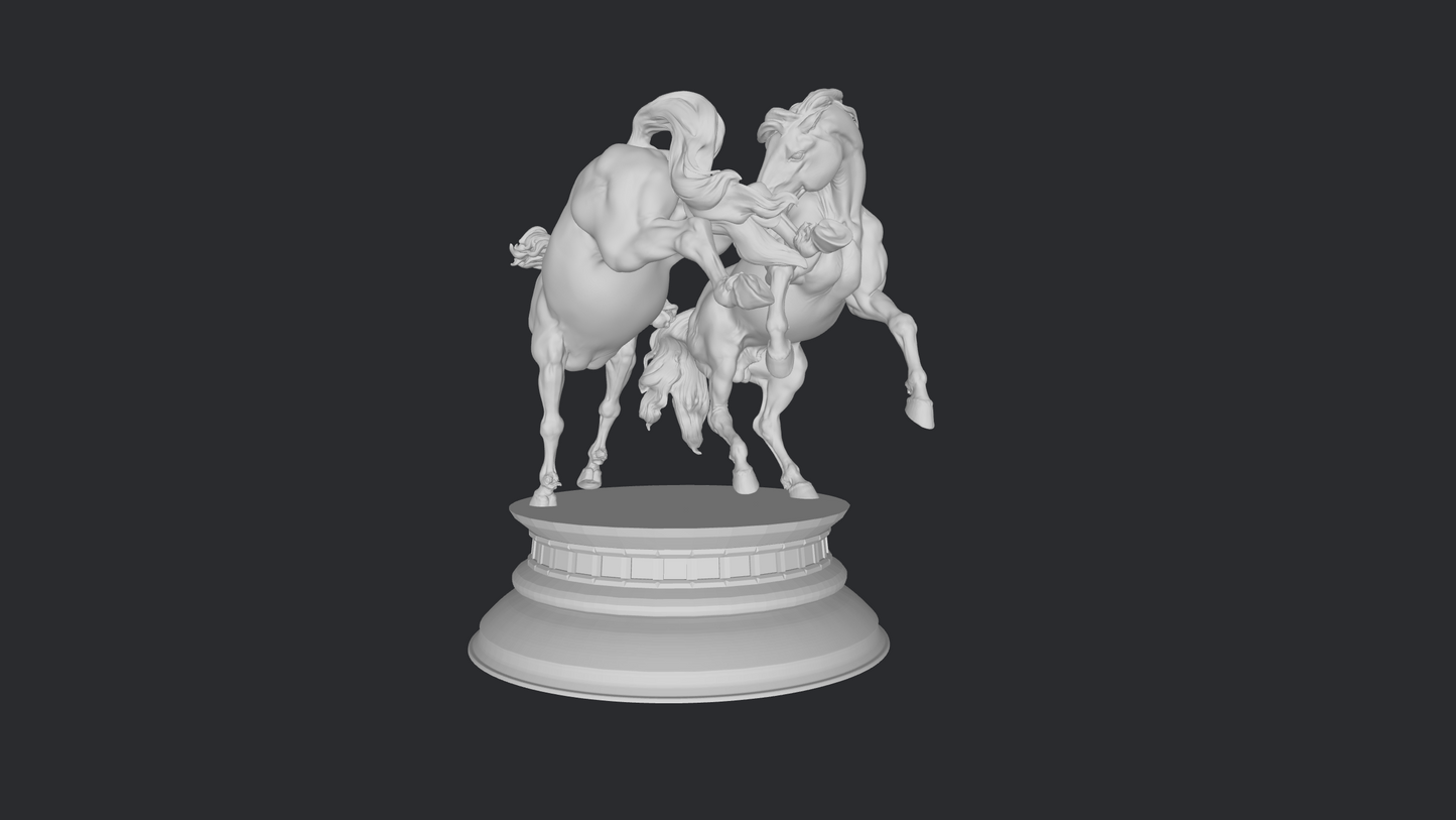 Baroque fighting stallion horse pair on removable stand