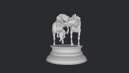 Baroque fighting stallion horse pair on removable stand