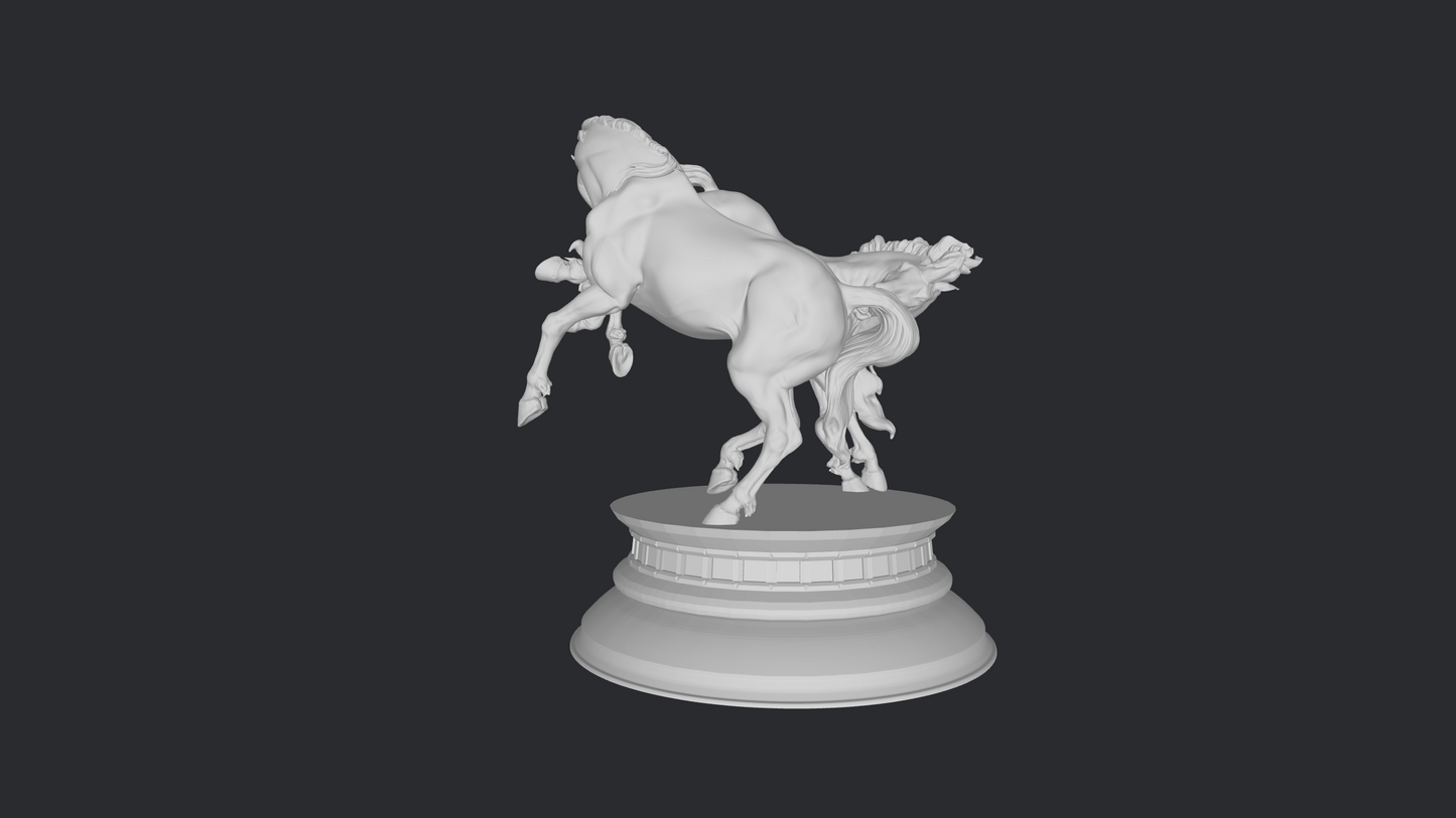 Baroque fighting stallion horse pair on removable stand
