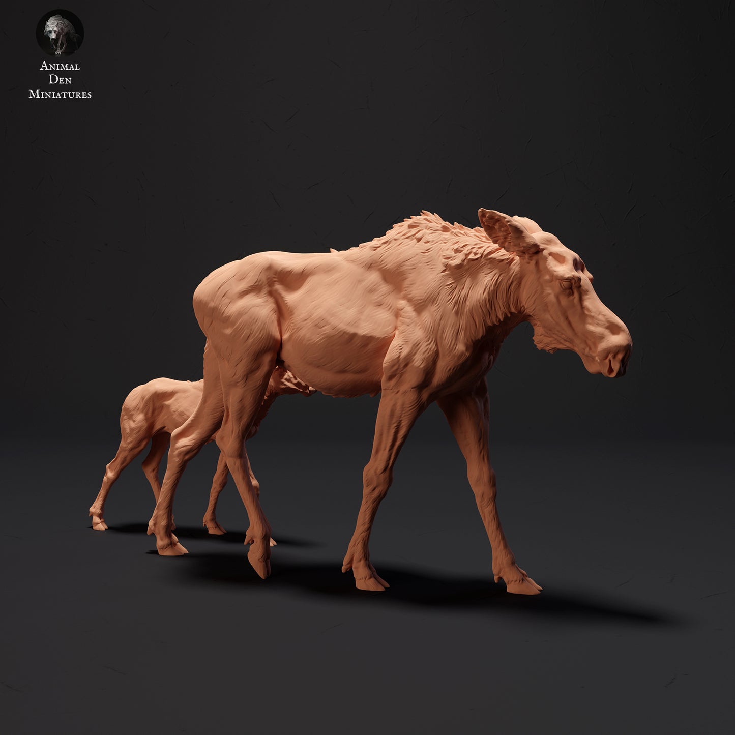 North american Moose and calf artist resin - white resin