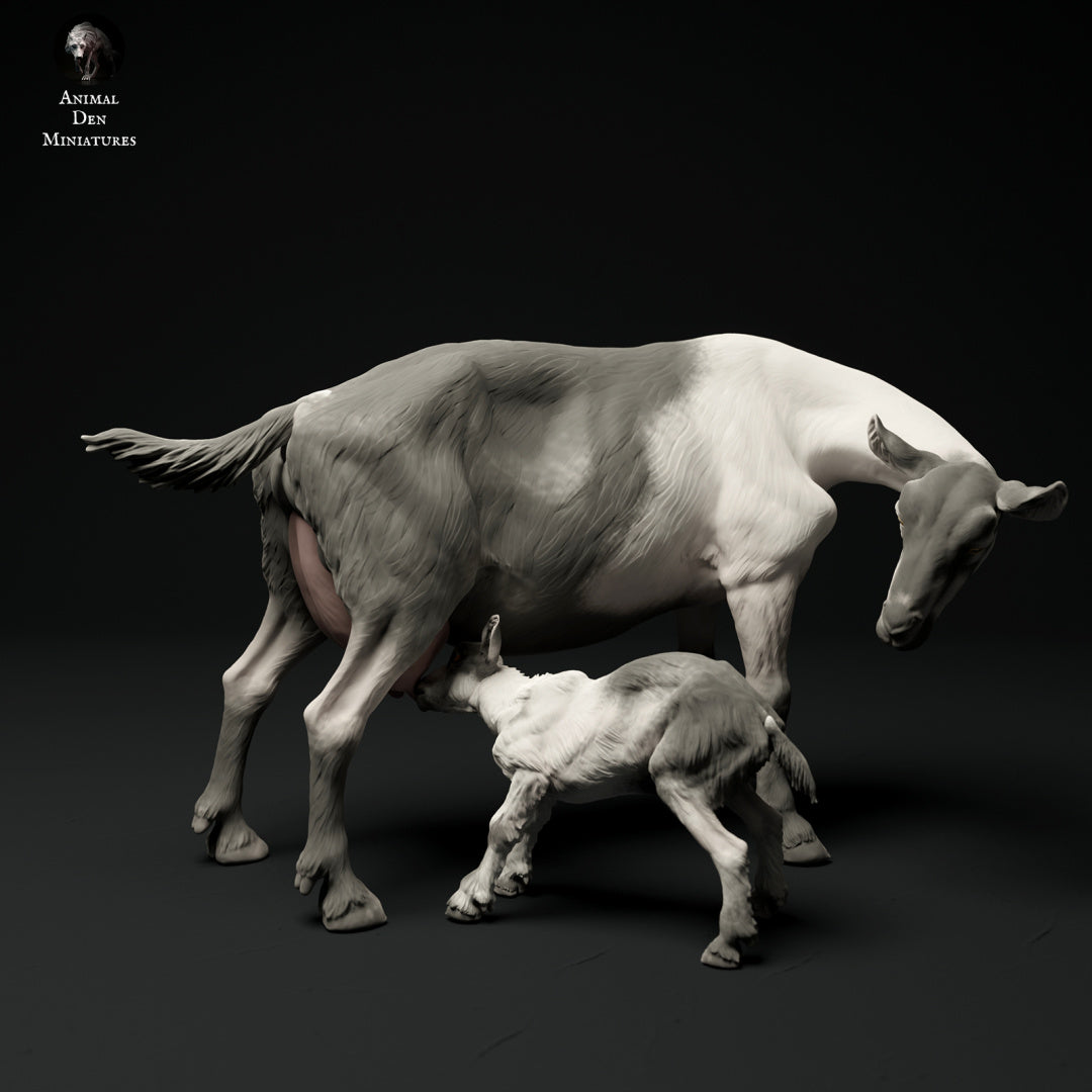 Alpine goat with kid - White resin - ready to prep / paint