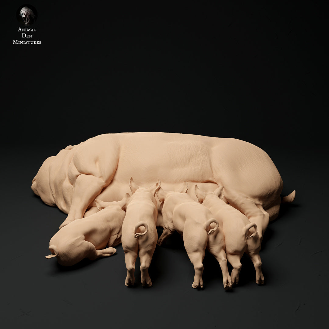 Berkshire pig and piglets artist resin - white resin ready to prep / paint ALL SCALES
