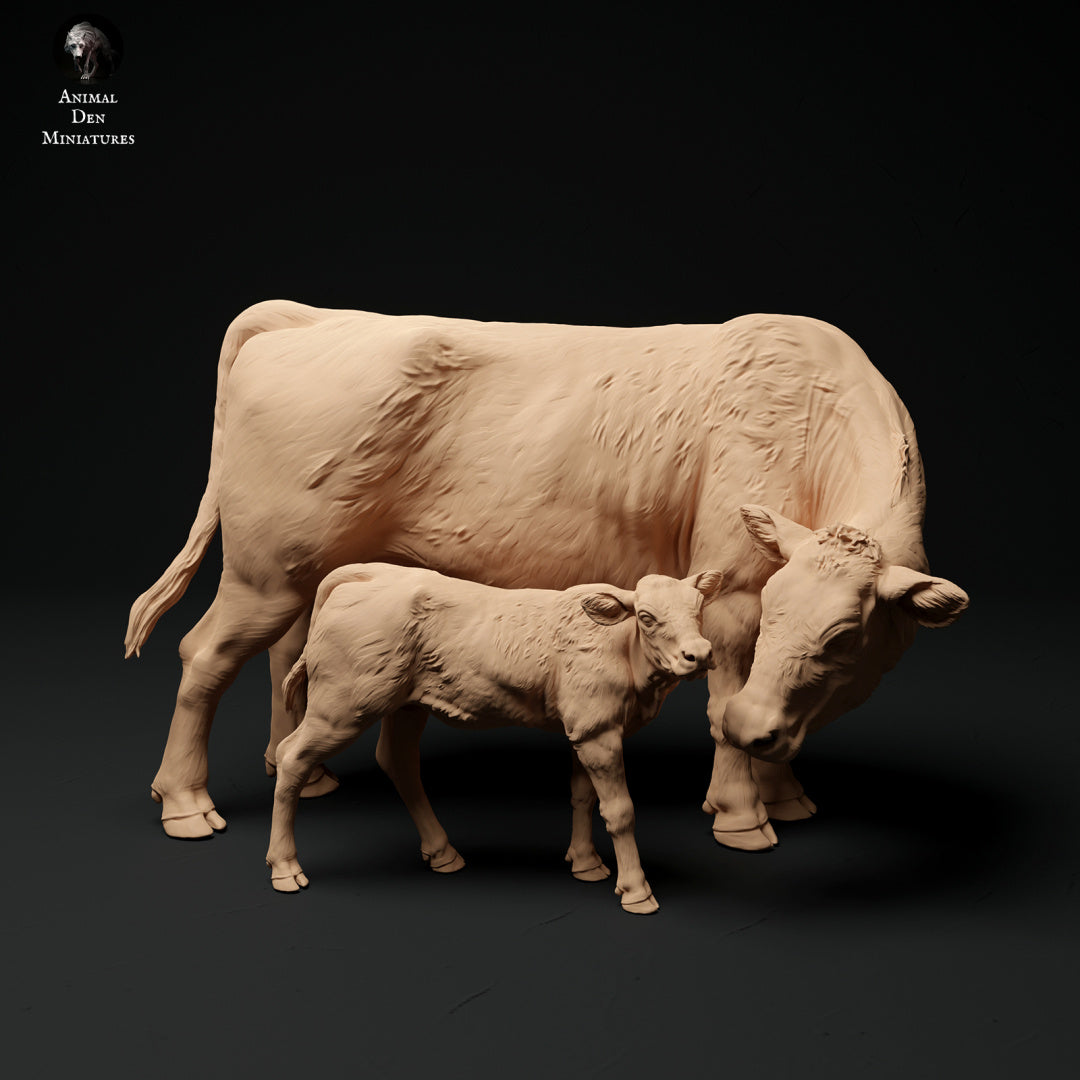 Red Devon cow and calf artist resin - white resin ready to prep / paint ALL SCALES