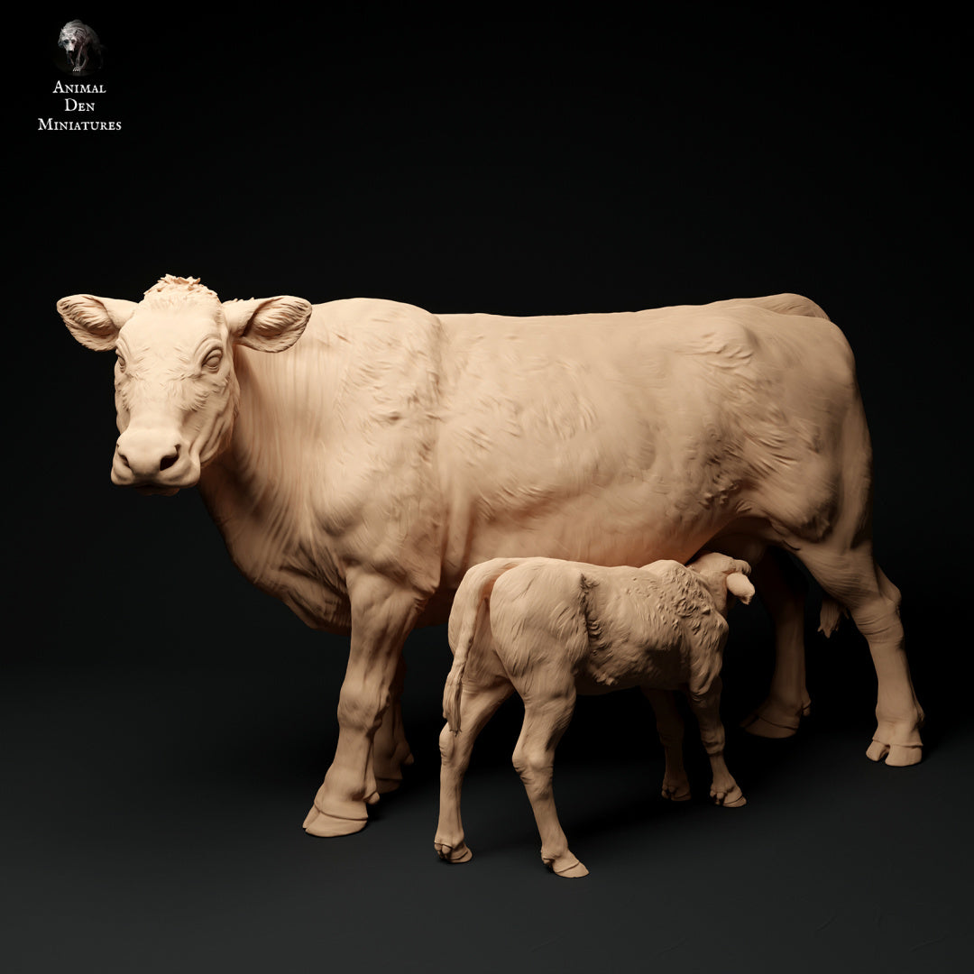 Red devon Cow and calf artist resin - white resin ready to prep / paint ALL SCALES