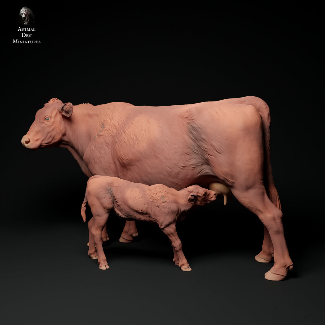 Red devon Cow and calf artist resin - white resin ready to prep / paint ALL SCALES