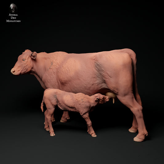 Red devon Cow and calf artist resin - white resin ready to prep / paint ALL SCALES