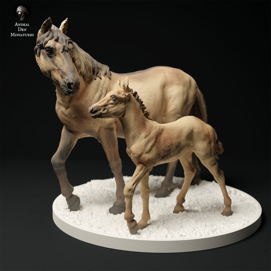 Mare and foal Konik horses - white resin - ready to prep / paint - many options