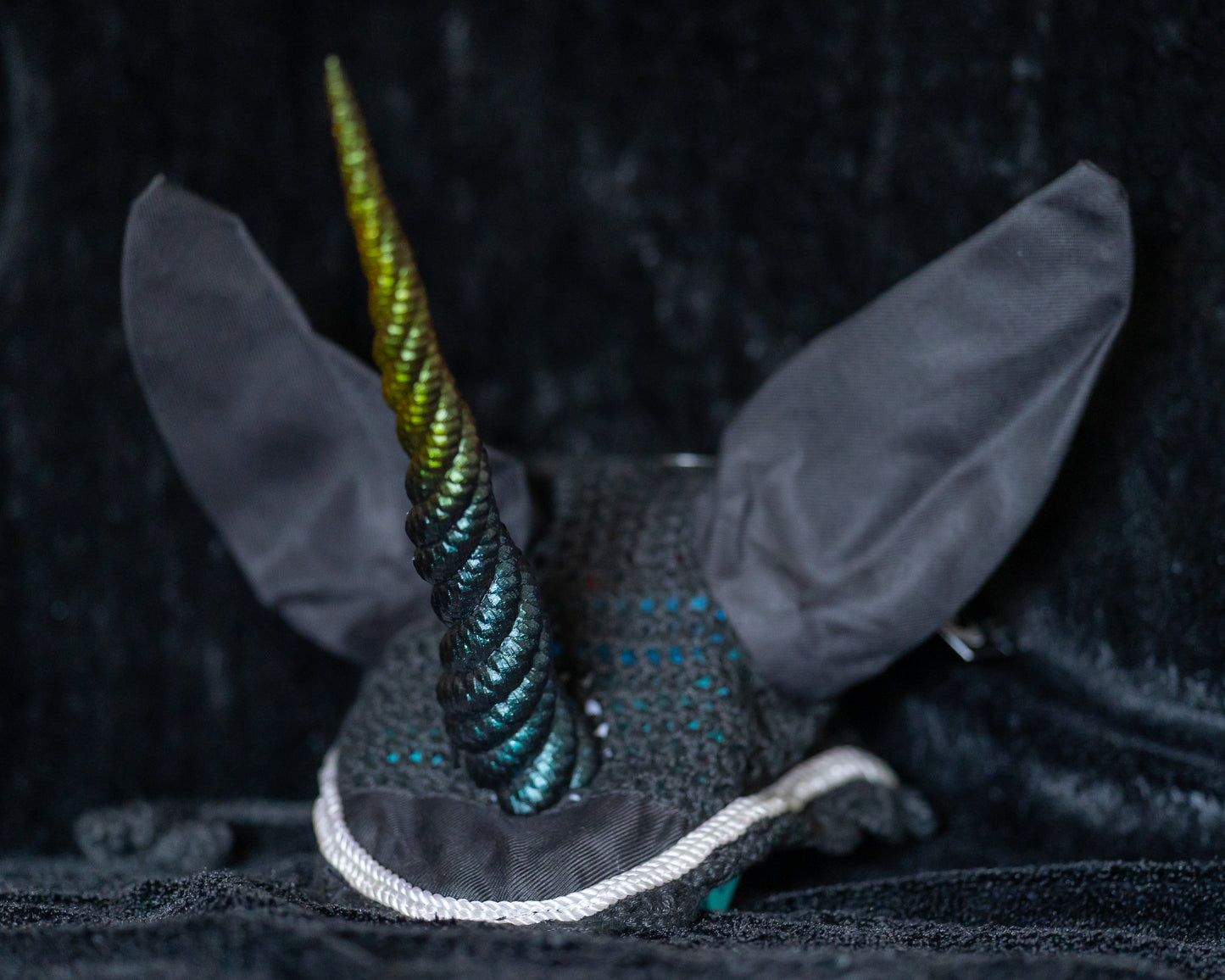 Unicorn Horn Fly veil for real Horse / Pony with 29CM Horn