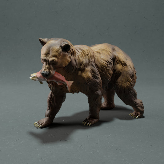 Grizzly bear with Salmon - White ready to paint