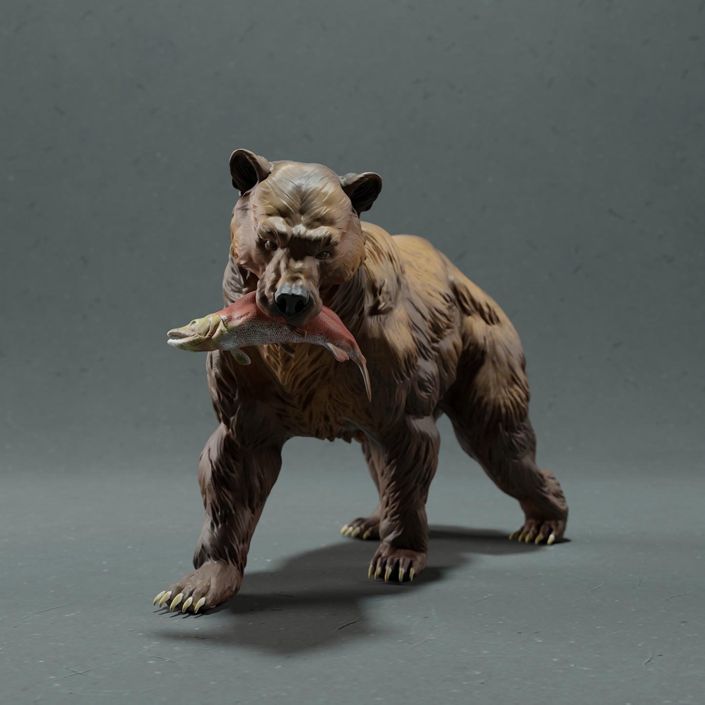 Grizzly bear with Salmon - White ready to paint