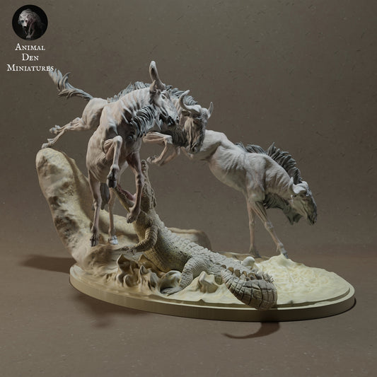 Wildebeest crossing set - white ready to paint
